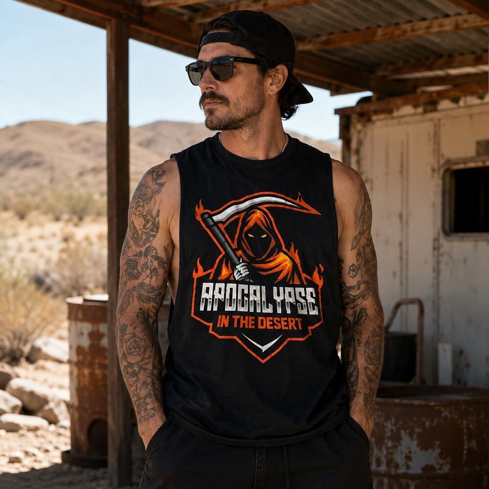 Apocalypse In The Desert Grim Reaper Muscle Tank Black XL Festival Graphic Tee